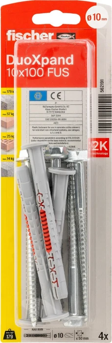 fischer DuoXpand 10x120 FUS K (4) Schrauben/Dübel-Sortiment, 4 Stück (562191)