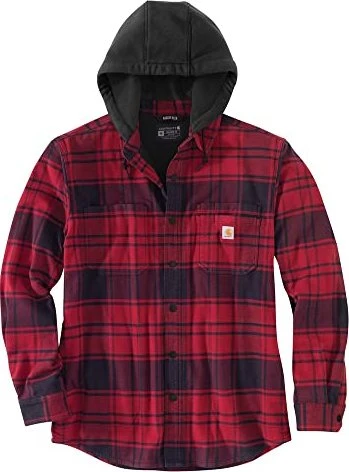 Carhartt Rugged Flex Relaxed Fit Flannel Fleece Lined Hooded Hemd langarm oxblood (Herren)