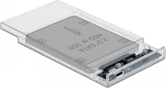 DeLOCK External Enclosure, transparent, 9.5mm, 2.5", USB-C 3.1