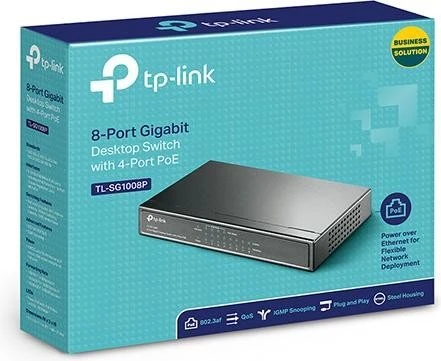 TP-Link TL-SG1008P Desktop Gigabit Switch, 8x RJ-45, 64W PoE+