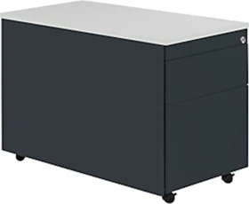 mauser Rollcontainer line, 1x Utensilienauszug, 1x Materialschublade, 1x Hängeregistratur, anthrazitgrau/lichtgrau/lichtgrau