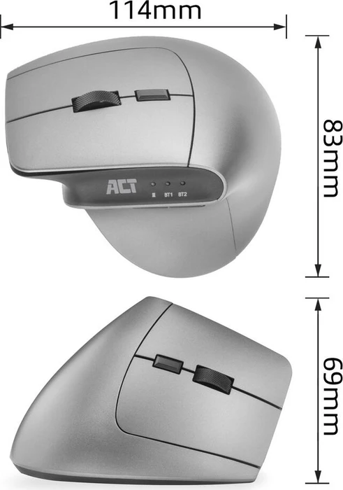 Act Wireless Ergonomic Mouse, schwarz/silber, USB-C/USB-A/Bluetooth