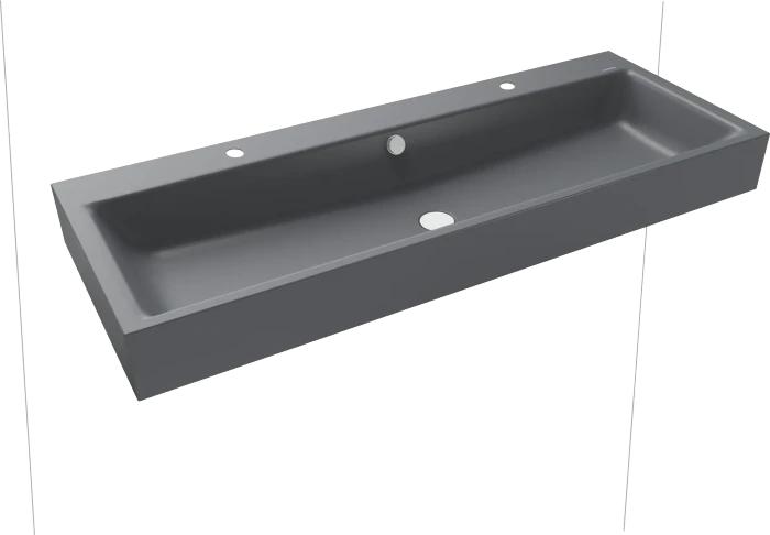 Kaldewei Puro Wand-Doppelwaschtisch 120x46cm mit Überlauf, 2x1 Hahnlochbohrung, Perl-Effekt, cool grey 70