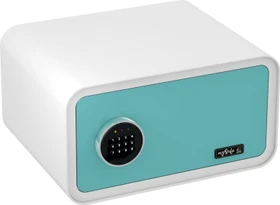 Basi mySafe 430 Tresor, blau/weiß, Schlüsselschloss/elektronisches Zahlenschloss
