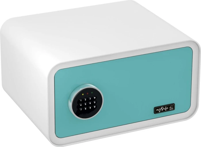 Basi mySafe 430 Tresor, blau/weiß, Schlüsselschloss/elektronisches Zahlenschloss