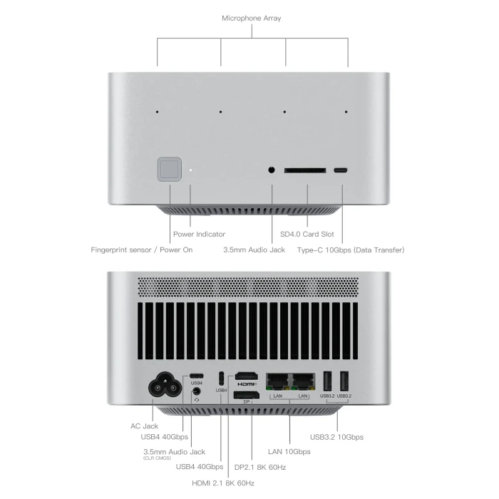 Beelink GTR9 Pro, Frost Silver, Ryzen AI Max+ 395, 128GB RAM, 2TB SSD