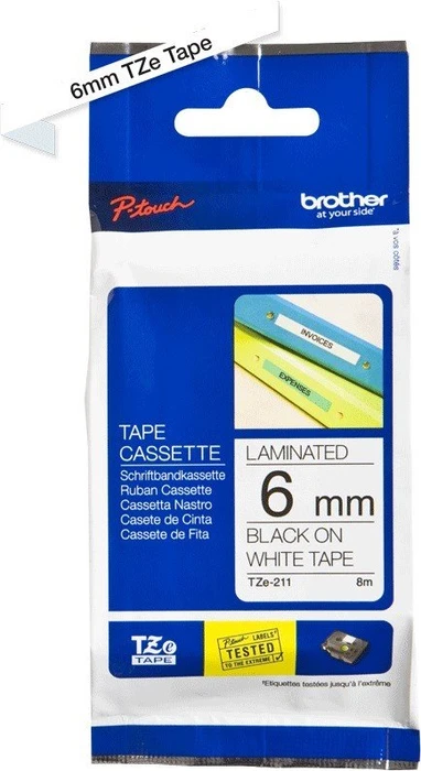 Brother TZe-211 Beschriftungsband, 6mm, schwarz/weiß