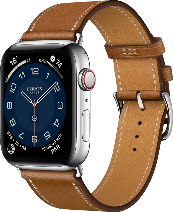 Apple Watch Hermès Series 6 (GPS + Cellular) 44mm Edelstahl silber mit Single Tour Barénia Lederarmband braun