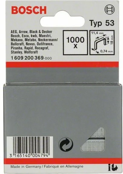 Bosch Professional Typ 53 Tacker-Klammern, 11.4x18mm, 1000 Stück
