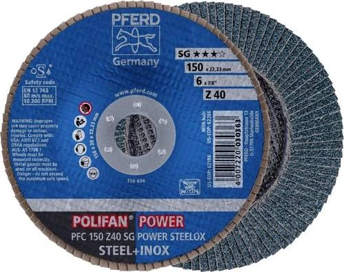 Pferd PFC 150 Z 40 SG POWER STEELOX POLIFAN Fächerschleifscheibe K40, 150x22.23mm, 10 Stück