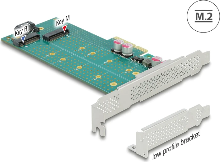 DeLOCK PCIe -> M.2 PCIe, SATA -> M.2 SATA, PCIe 4.0 x4 -- 1x SATA, 2x M.2, PCIe 4.0 x4
