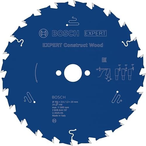 Bosch Professional Expert for Construct Wood Kreissägeblatt 24Z, 165x1.3x20mm, 1 Stück
