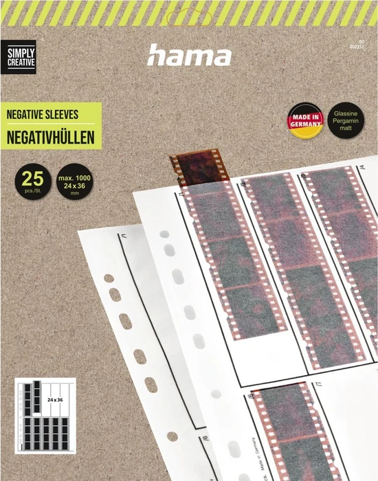 Hama 10x4 Streifen 24x36mm Pergamin Negativ-Hüllen, 25 Stück