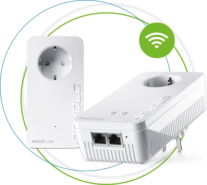devolo Magic 2 WiFi next Starter Kit, Powerline/WLAN-Access Point und Powerline-Adapter Set, 2er-Bundle