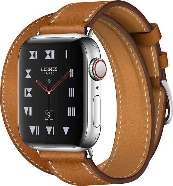 Apple Watch Hermès Series 4 (GPS + Cellular) Edelstahl 40mm silber mit Double Tour Swift Lederarmband fauve