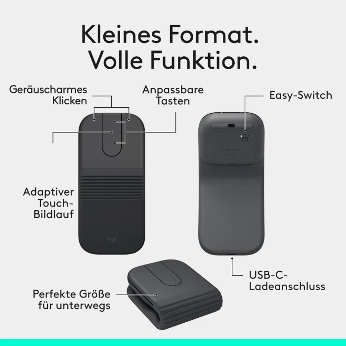 Logitech Mobi Fold for Business Graphite, dunkelgrau, Logi Bolt, USB/Bluetooth