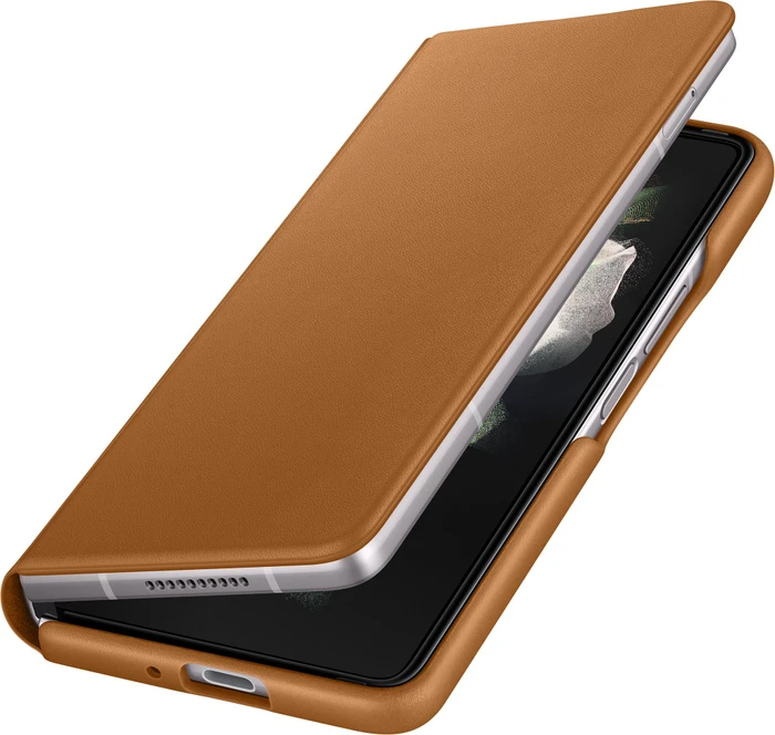 Samsung Leather Flip Cover für Galaxy Z Fold 3 5G Camel