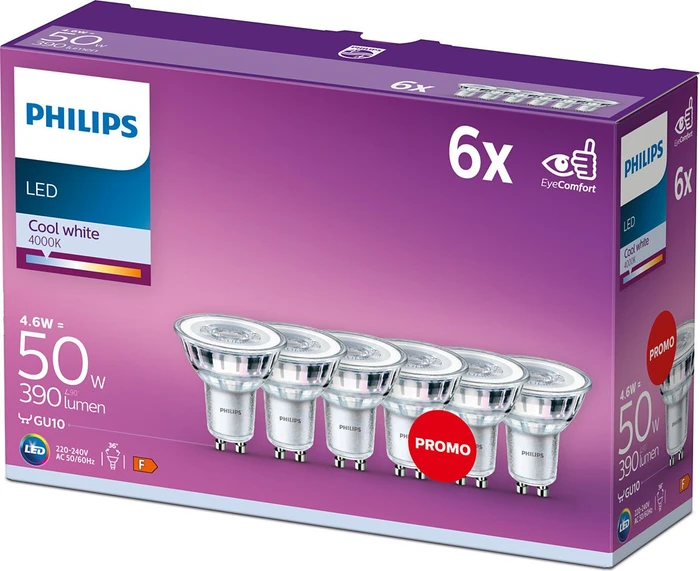 Philips CorePro LEDspot GU10 4.6-50W/840 36°, 6 Stück
