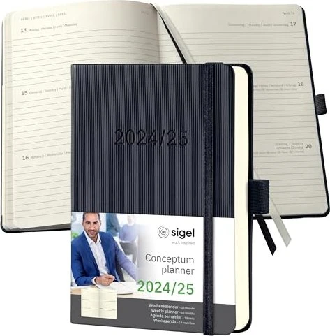 Sigel Conceptum Wochenkalender 2024/2025, A6, Hardcover, schwarz, 120 Blatt