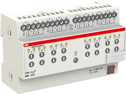 ABB JRA/S8.230.5.1 Jalousie-/Rollladenaktor mit Fahrzeitermittlung 8-fach, 230V, 6A, 8TE REG, Schaltaktor