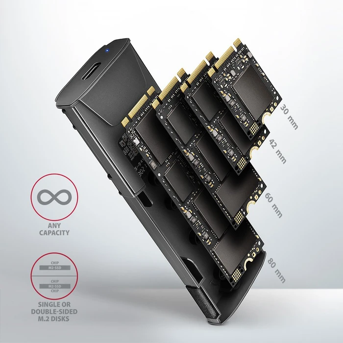 Axagon M.2 Festplattengehäuse, M.2 PCIe/SATA, USB-C 3.1