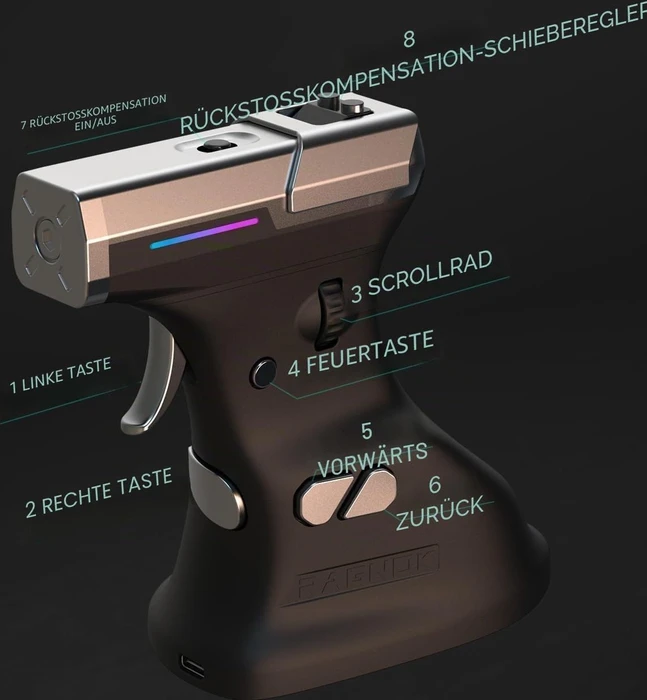 Ragnok ErgoStrike7 Wireless Gun Mouse mit Rückstoß-Funktion, vertikal, schwarz/silber, USB/Bluetooth