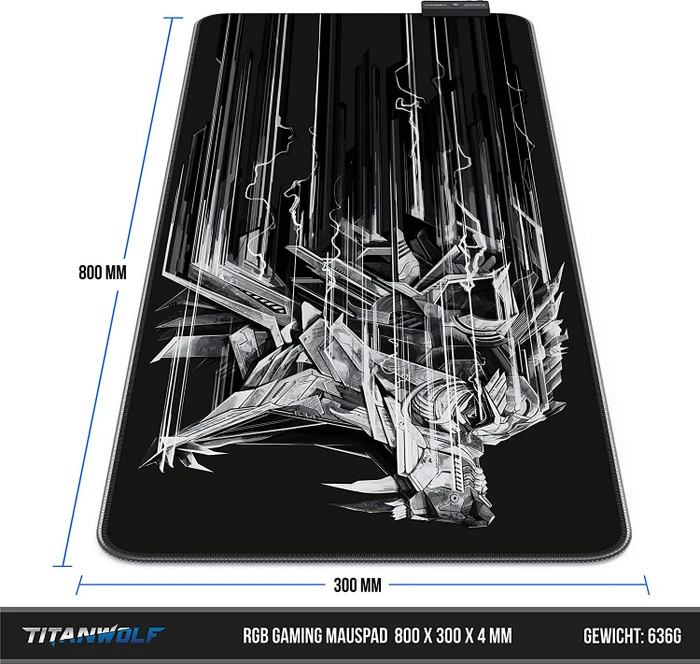 Titanwolf Epsilon Lightning RGB XXL Gaming-Mauspad, 800x300mm, schwarz