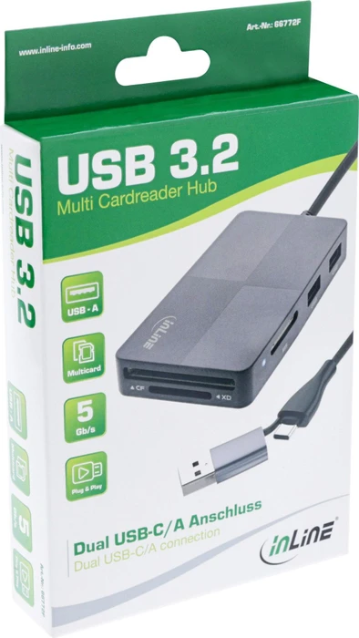 InLine Multi Cardreader Hub, USB-C 3.0/USB-A 3.0 [Stecker]