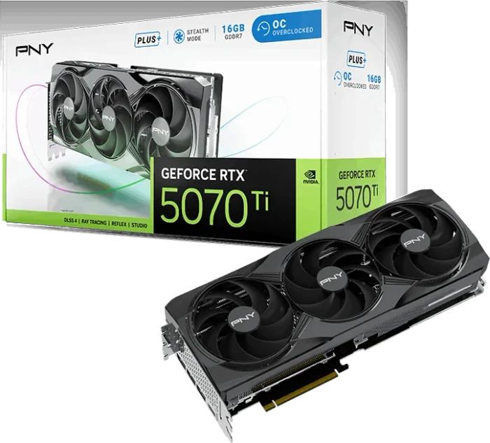 PNY GeForce RTX 5070 Ti Overclocked Triple Fan Plus, 16GB GDDR7, HDMI, 3x DP