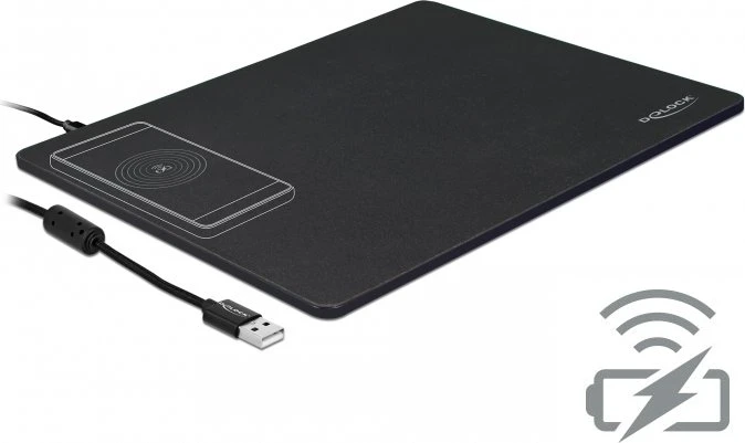 DeLOCK USB Mousepad mit kabelloser Ladefunktion, 342x283mm, schwarz
