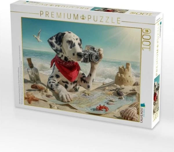 Calvendo Dalmatiner Hund auf Schatzsuche am Strand mit Karte und Kamera