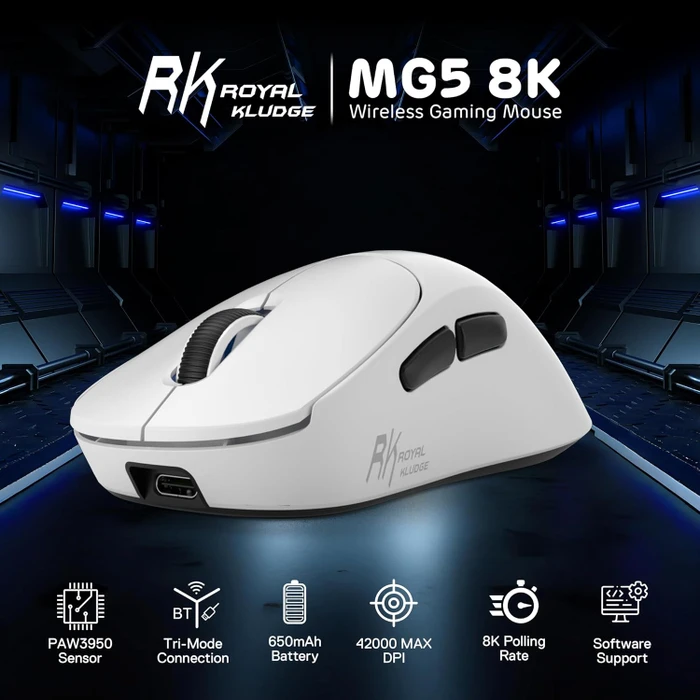 RK Royal Kludge MG5 8K Wireless Gaming Mouse, Panda weiß/schwarz, USB/Bluetooth