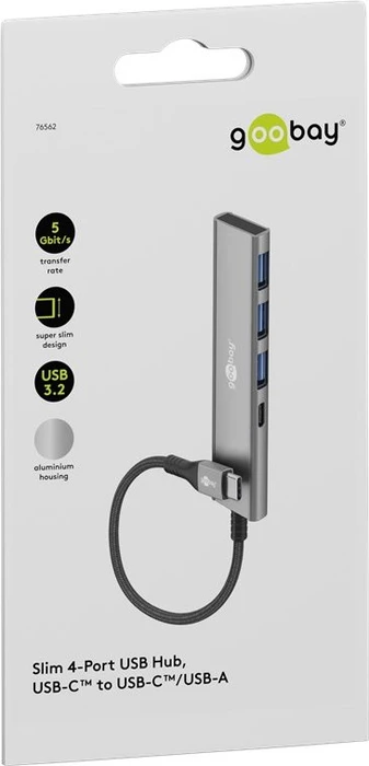 Wentronic goobay Slim 4-Port USB-Hub, 1x USB-C 3.0/3x USB-A 3.0, USB-C 3.0 [Stecker]