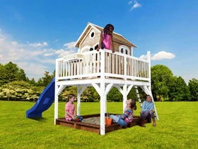 Axi Spielhaus Liam braun/weiß mit Rutsche blau