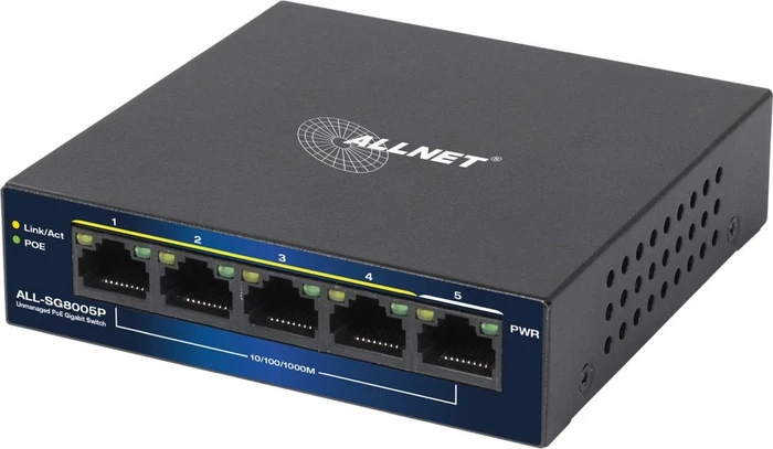 Allnet SG80 Desktop Gigabit Switch, 5x RJ-45, 52W PoE+