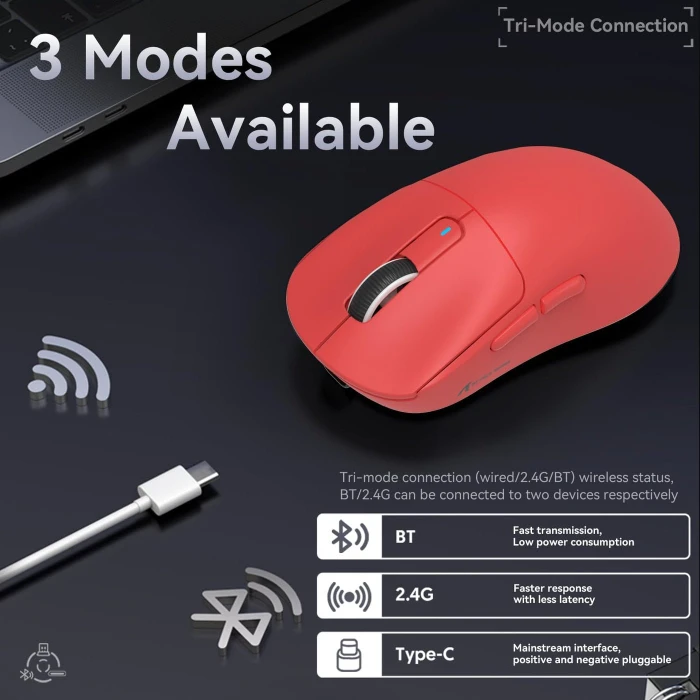 Attack Shark X3 Wireless Gaming Mouse rot, USB/Bluetooth
