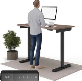 Ergotopia Desktopia One elektrisch höhenverstellbarer Sitz-Steh-Schreibtisch 138x65cm Nussbaum/schwarz