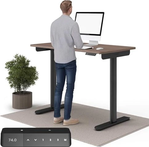 Ergotopia Desktopia One elektrisch höhenverstellbarer Sitz-Steh-Schreibtisch 138x65cm Nussbaum/schwarz