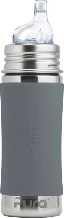 Pura Kiki Trinklernflasche Edelstahl mit Sleeve Silikon, 325ml, grau