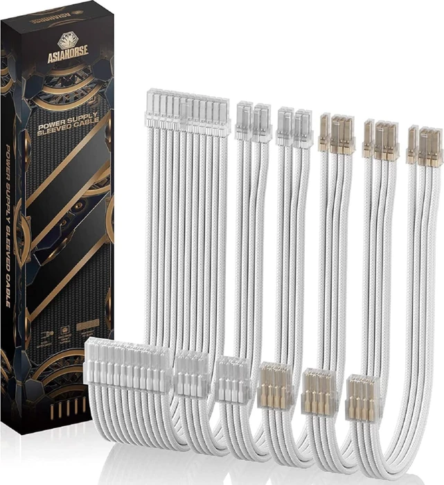 AsiaHorse Cable Extension Kit, 1x 24-Pin, 2x 4/8-Pin ATX, 3x 8-Pin PCIe, 16AWG, weiß/transparent, 30cm