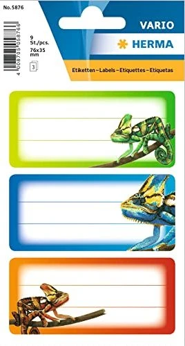 Herma Buchetiketten Gecko, 76x35mm, mehrfarbig, 3 Blatt (9 Etiketten)