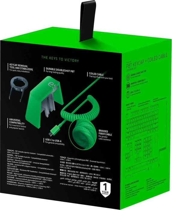Razer PBT Keycap + Coiled Cable Upgrade Set, Kunststoff (PBT), Cherry-Profil, Razer Green, grün, 120 Tasten, ISO-UK, ANSI-US