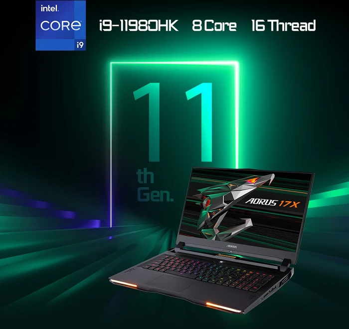 GIGABYTE AORUS 17X YD-94DE367SP, Core i9-11980HK, 64GB RAM, 1TB SSD, GeForce RTX 3080, DE