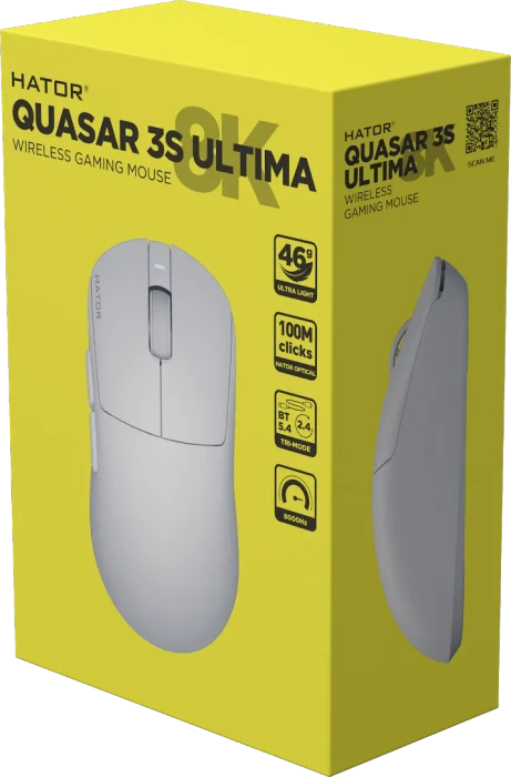 Hator Quasar 3S Ultima 8K Wireless Gaming Mouse weiß, USB/Bluetooth