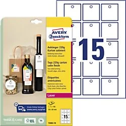 Avery-Zweckform Aushängeschilder mit Öse und Fäden ultraweiß, 50x50mm, 220g, 150 Stück