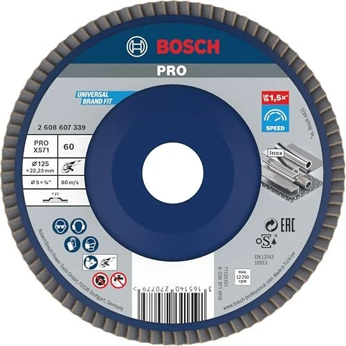 Bosch Professional X571 Best for Metal Fächerschleifscheibe gerade K60, 125x22.23mm, 1 Stück