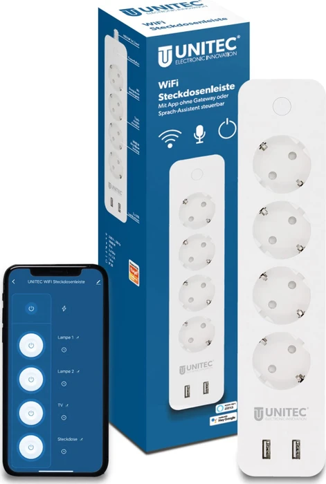 uniTEC WiFi Steckdosenleiste 4-fach, 3680W, 2x USB-A, Smart-Steckdosenleiste