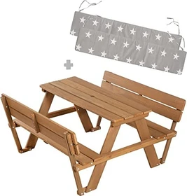 roba Outdoor Kinder-Set mit Rückenlehne und Bankkissen natur