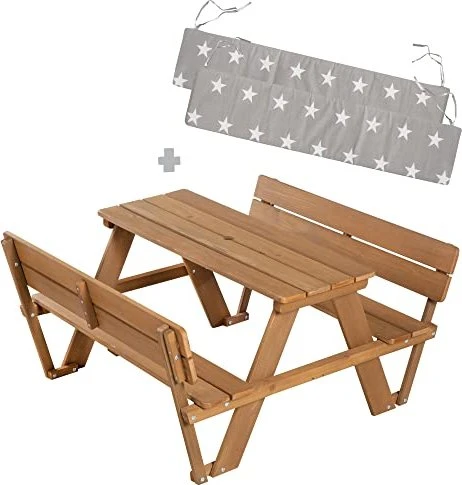 roba Outdoor Kinder-Set mit Rückenlehne und Bankkissen natur