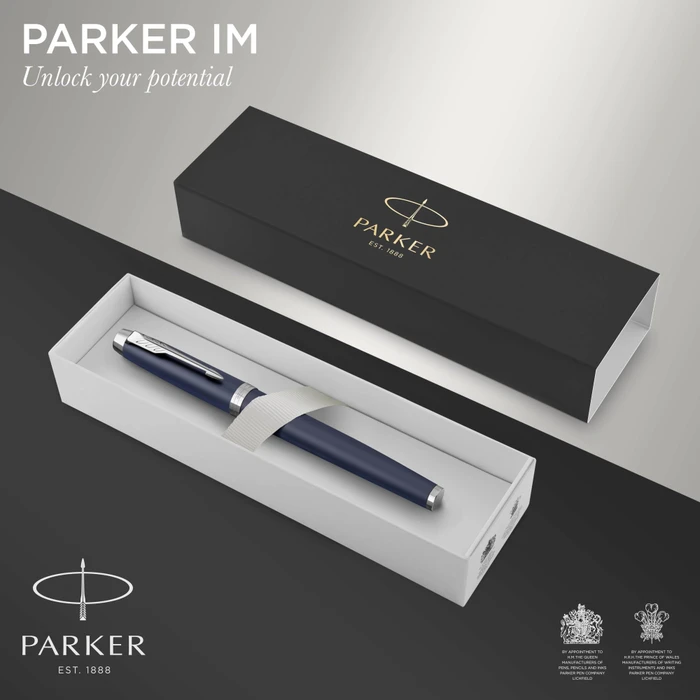 Parker IM matte blue lacquer/chrome trim, rechte Hand, mittel, Geschenkbox